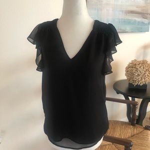 1.State black ruffle cap sleeve semi sheer blouse
